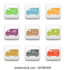 Web buttons, delivery car icons