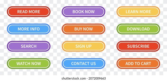 Web Buttons with different actions. Set of vector website interface buttons.