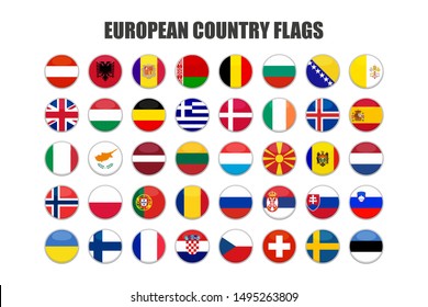 Web Buttons With European Country Flags In Flat