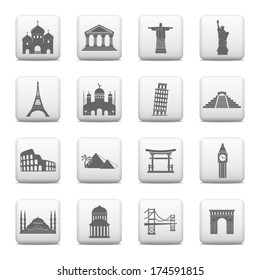 Web buttons, famous international landmarks icons