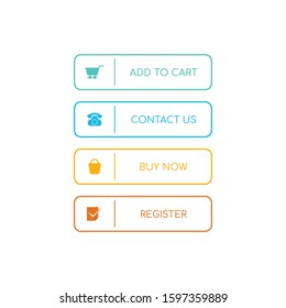 Web buttons flat design. Web and ui application color button icon for modern website. Buttons set with different actions. Vector icons isolated on white background