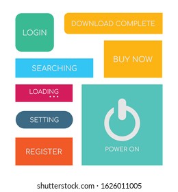 Web buttons flat design. Web and ui application color button icon for modern website. Buttons set with different actions. Vector icons isolated on white background