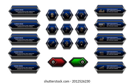 Web buttons geometric style blue color with metallic frame