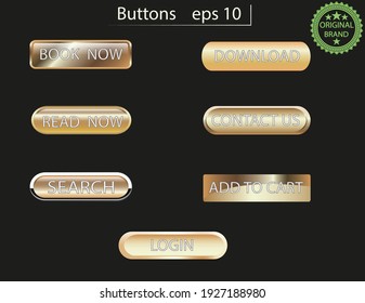 Web buttons gold gradient buttons. Web buttons design template. Modern buttons for web site and UI.  