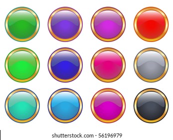 Web buttons in golden frame  in different colors