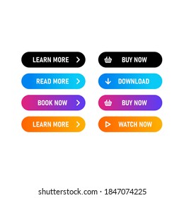 Web buttons icon. Read more, download, buy now. Different gradient colors and icons on oval forms. Vector EPS 10. Isolated on white background