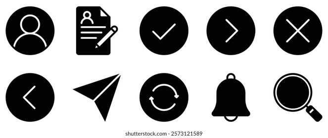 Web Buttons Icon Set Sleek Solid Style Collection for Interactive Design