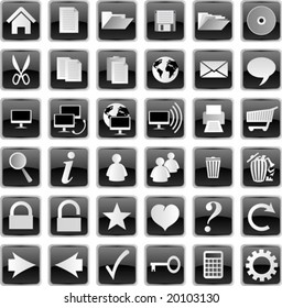Web buttons and icons, black