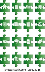 Web buttons and icons in the shape of puzzle pieces, green