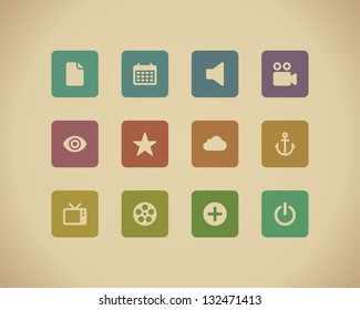 Web buttons and icons for website retro colors. Vector illustration.