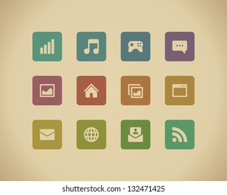 Web buttons and icons for website retro colors. Vector illustration.