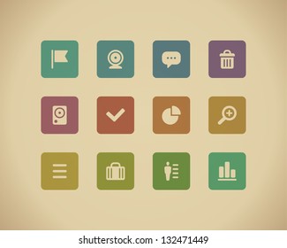 Web buttons and icons for website retro colors. Vector illustration.