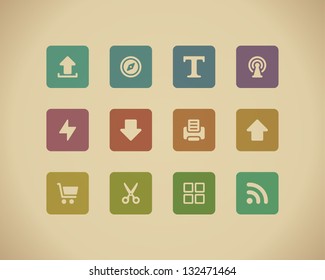 Web buttons and icons for website retro colors. Vector illustration.