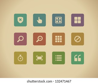 Web buttons and icons for website retro colors. Vector illustration.