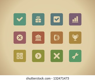 Web buttons and icons for website retro colors. Vector illustration.