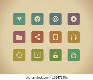 Web buttons and icons for website retro colors. Vector illustration.