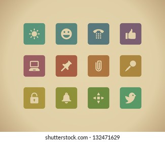 Web buttons and icons for website retro colors. Vector illustration.