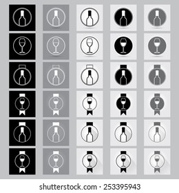 web buttons, icons wine bottle and wine glass. Design flat. vector
