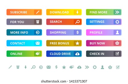 Web buttons. Internet modern colored flat icons and buttons template vector ui elements. Illustration of ui web button template, website navigation interface