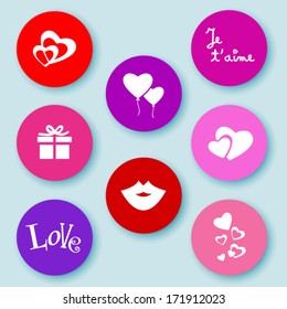 Web buttons with love related icons or symbols, Valentines day