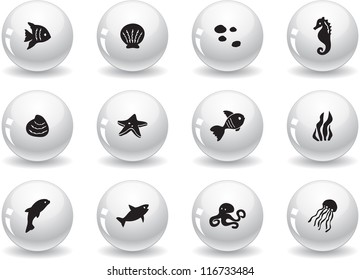 Web buttons, ocean life icons