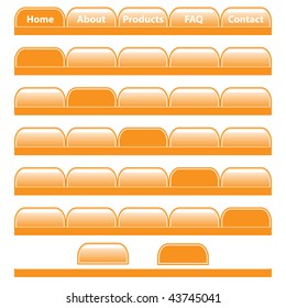 Web buttons, orange navigation bars with individual blank tabs. Isolated on white. Raster also available.