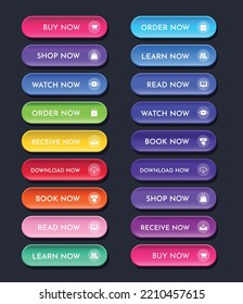 Web Buttons Pack In Colors For Different Purposes, 3d Buttons, Vector Illustration