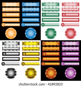 Web buttons set in assorted colors, shapes and designs. Raster also available.