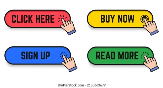 Web Buttons Set Click Here, Buy Now, Sign Up, Read More. Vector Stock Illustration 