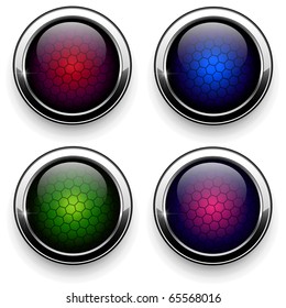 Web buttons set -  metallic with hexagon pattern , vector.