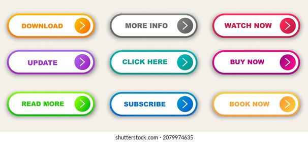 Web Buttons set. Read Learn more Book Now Watch Buy Download now. Vector EPS 10
