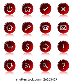 Web buttons set - ring red buttons, white signs