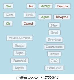 web buttons set. Web site or software application elements in simple execution. Vector illustration. flat design.