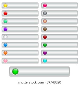 Web buttons silver with bright assorted colored round glossy inserts. Scalable. Isolated on white. Raster also available.