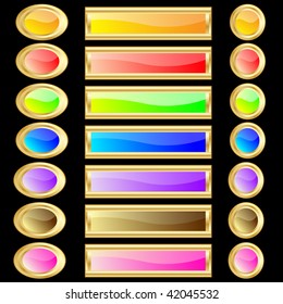 Web buttons various colors with gold rims. Raster also available.