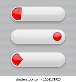 Web buttons. White icons with red tags. Vector 3d illustration