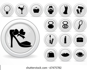 Web buttons, woman's beauty icons