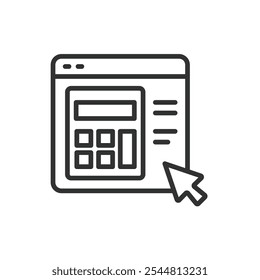 Web calculation service, icon in line design. Web, calculation, service, online, tool, finance, digital on white background vector. Web calculation service editable stroke icon