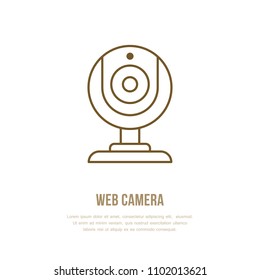 Web cam flat line icon. Internet communication sign, vector illustration of camera. Thin linear logo for technology store.