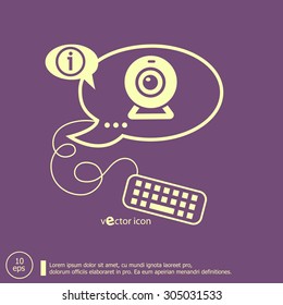 Web cam icon and keyboard design elements. Line icons for application development, web page coding and programming, creative process
