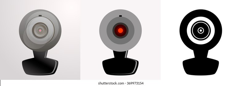 web cam icon set: relistic, flat, black