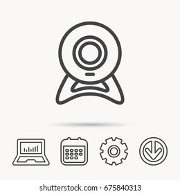 Web cam icon. Video camera sign. Online communication symbol. Notebook, Calendar and Cogwheel signs. Download arrow web icon. Vector