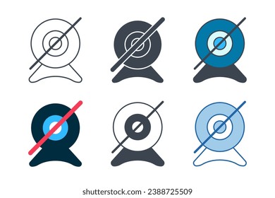 web cam not allowed icon collection with different styles. not allowed with a web cam icon symbol vector illustration isolated on white background