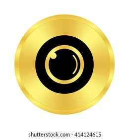 web camera - black vector icon;  golden button