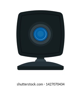 Web camera front view vector icon digital technology equipment video. Cam lens device conference network chat