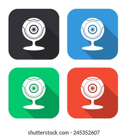 web camera icon - colored illustration (gray, blue, green, red) with long shadow