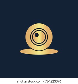 Web camera icon flat. Simple gold pictogram on dark background. Vector illustration symbol