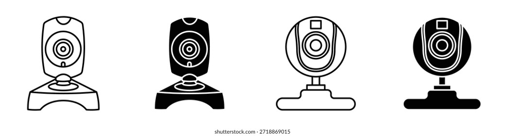 Icono de cámara de Web en paquete de estilo lineal y Clipart sobre fondo blanco.