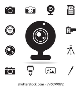 web camera icon with shadow. Set of Photo elements icon. Photo camera quality graphic design collection icons for websites, web design, mobile app on white background