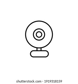Web camera icon thin line in black. Illustration for web and mobile, site, app, ui, ux, modern minimalistic trendy flat design. Cam outline sign on isolated white background. Vector EPS 10
